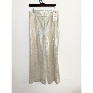 Zara High Waist Sequin Disco Wide Leg Culotte Cropped Trousers Pants Large